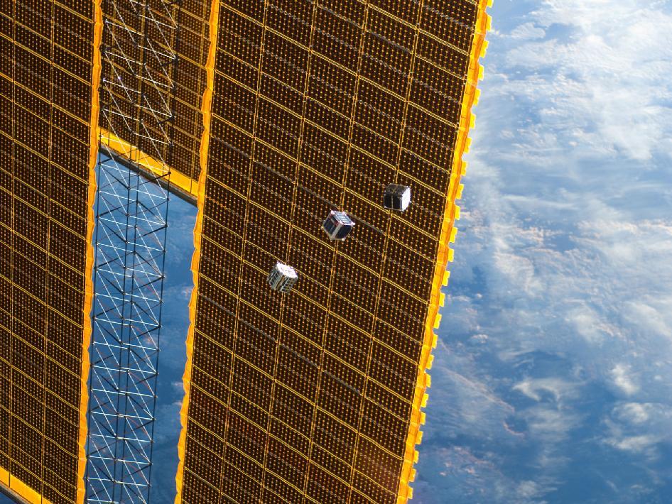 Cube Satellites After Deployment from ISS