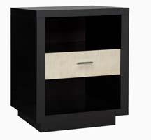 H31 W64½ D20 JW-1403 Narrow Single-Drawer Night Stand Features ribbon mahogany with mahogany solids and a figured English sycamore veneer drawer front. Plinth base.