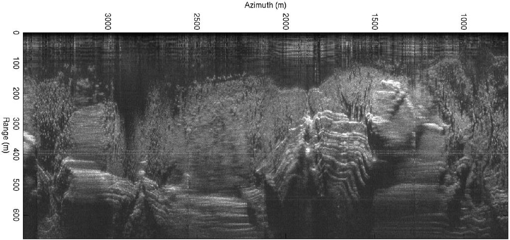 Figure 7. Example microsar image from car-sar driving up Provo Canyon, UT.