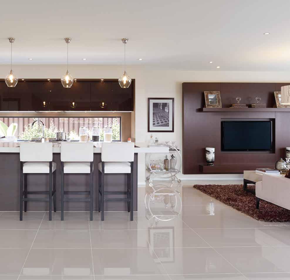 Expansive 2590mm ceilings throughout (ground floor only for double storey homes)* Flat acrylic paint to ceiling 3-Coat Dulux paint system to walls Two TV points to single storey homes, and three