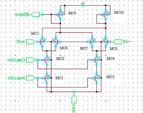 If current through resistor, I = 5uA, then this biasing scheme results in 5uA to flow in M13 and M14 of figure 3. MOSFETs M1, M2 and M7-M12 will carry 5 ua of drain current.