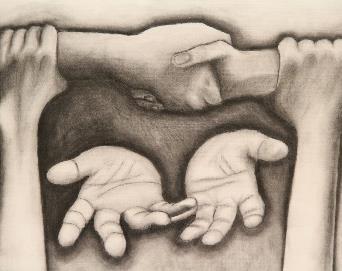 The drawing will reflect mastery understanding of the anatomy of the hand and how to create a sense of depth using value, contrast