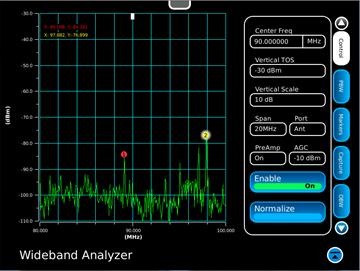 8 Wideband Analyzer In addition to the full suite of field-level test instrumentation, the 8800S features a 50 MHz Wideband Analzyer with up to six color markers.
