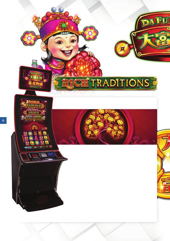 6 With its dedicated Asian content, Da Fu Da Gui launches with Rich Traditions and Jade Eternity on the Alpha Pro Wave Series cabinet.