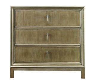 Alex Three Drawer Chest, Wood drawers, NP Brushed Nickel Pendant Hardware, -79 Stone finish with Pewter