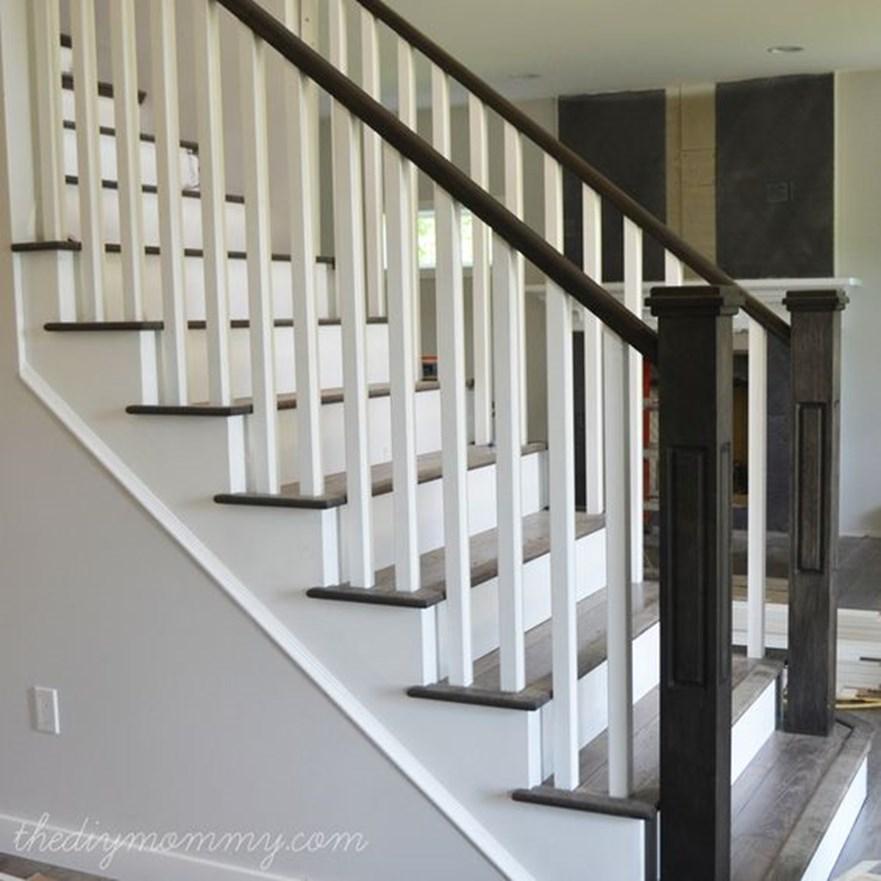 Custom Staircase Choice of Painted Wood or Black Iron Spindles with Square