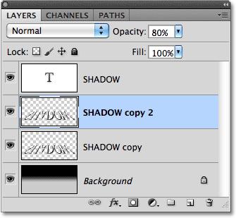 Since most shadows don t appear as a solid color, lower the opacity of the layer to add a little transparency to the shadow. You ll find the Opacity option in the top right of the Layers panel.
