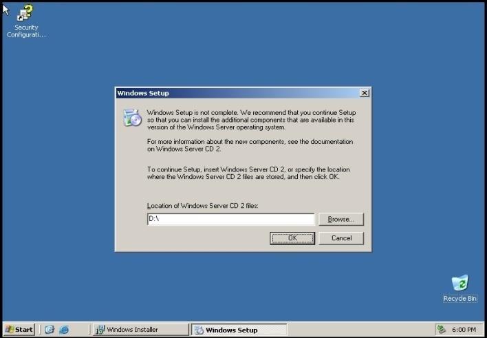 Dacă doriți să instalați Windows 2003 server R2, procesul de