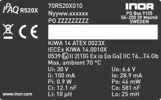 2 DEVICE DESCRIPTION C520/C520X / R520/R520X 2.2 Identification The transmitter can be identified by the information in the label, see below.
