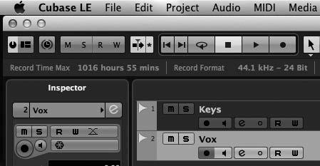 Using the Lambda Studio Recording with the Lambda Studio To start recording: 1. Click the Record button on Cubase LE s Transport control. Record Button 2. Speak, sing, or play the instrument. 3.
