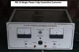 11.THREE PHASE FULLY CONTROLLED CONVERTER. (PE-11) Panel: Box typepanel Dimensions: 500(L) *400(H)*300(W) mm approx. Panel provisions: 0-3 amp. Ammeter for load Current Measurement. 0-230 volt D.C. Voltmeter for output D.