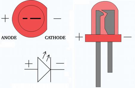 The longer lead is the + (Anode) lead and the led should go into the board through the round pad and the shorter (Cathode) lead through the square pad (the one located next to