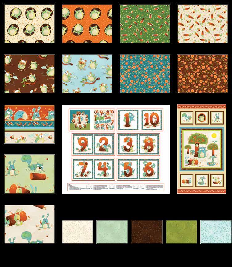 Woodsy Wonders abrics in the Collection inished Quilt Size: 51 x 51 Owls in Circles - Cream 1007-44 Owls in Circles - Orange 1007-33 Mini Carrot - reen 1005-66 Mini Carrot - Cream 1005-44 Woodsy Owl