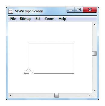 Write down the list of commands that you used to create the new square: Rectangle Type the following list of commands to draw a rectangle with width 100 and length 150 units: fd l00 rt 90 fd l50 rt