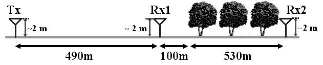 0 (a) 5 Path Loss Through Foliage (db) 10 15 20 25 30 35 0 500 1000 1500 2000 2500 3000 Frequency (MHz) (b) Figure