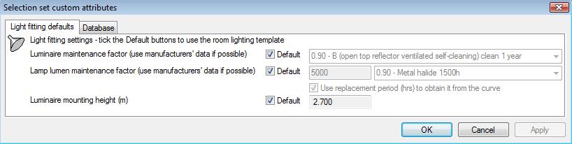 5.3. Light Fitting Settings Dialogue Box To bring out this dialogue box, it is required to select a light fitting from the light fittings list and click Edit.