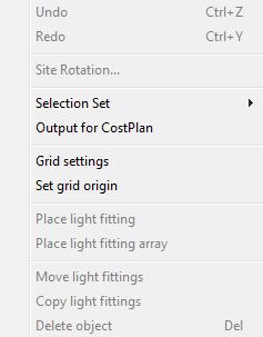 3.2. Edit Menu The edit menu handles some of the space properties and CostPlan output. The options are: Undo - undoes the last change to the model.