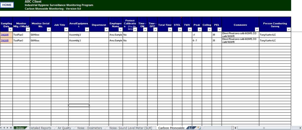 Example IH spreadsheet-carbon Monoxide