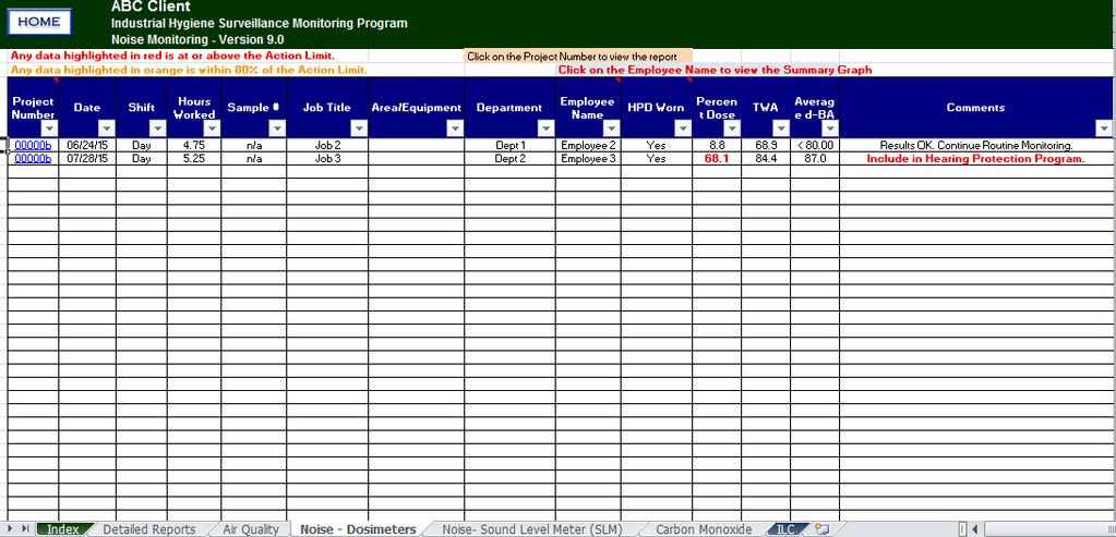 Example IH spreadsheet-noise 8 Hr TWA