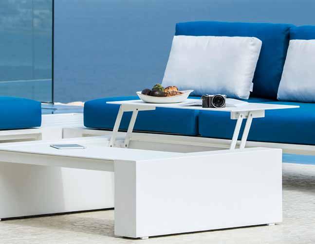 white mat, teak inlay  table alu white