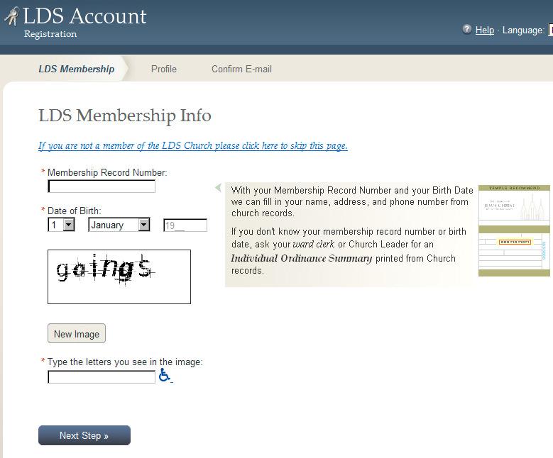 LDS Member Registration Membership No.