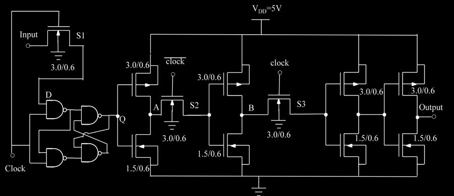 The D latch is also known as transparent latch. When the clock input or the enable is logic 1, the input D propagates directly through the circuit to the output Q.