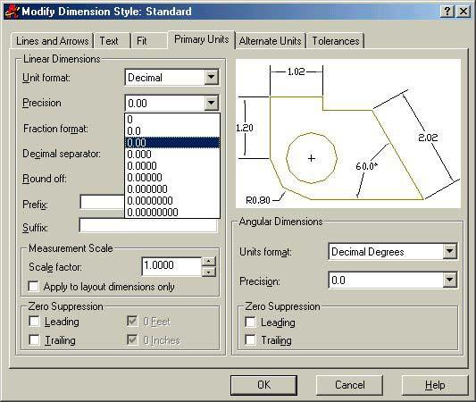 There is only one textbox in this window, so it is easy to locate and make the change. Figure 3.14 The Dimension Style Manager window Fit tab Select the Primary Units tab to change decimal places.