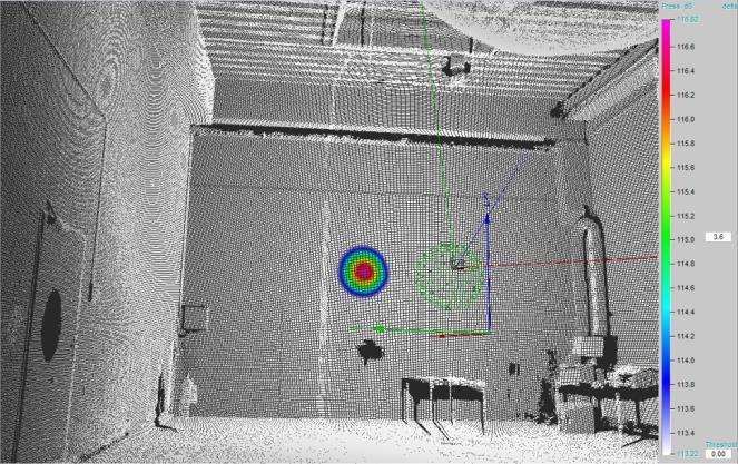 Fig. 14: Direct sound source at measurement position 1 projected on the back wall Fig.