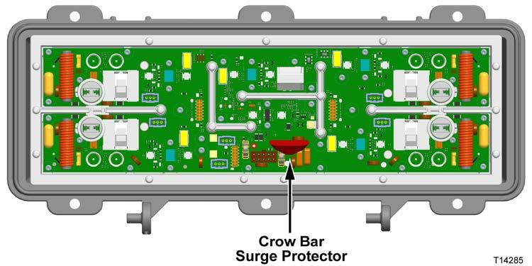 3 Install the crowbar surge protector in the surge protector slot. Refer to the following illustration.