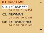 Telephone SMS functon Readng SMS messages receved 1 Use the approprate arrow symbols to page through the lst.