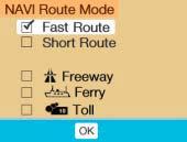 Route types avalable: Fastest Route Short route Includng P/avodng traffc routes Q Freeway Ferry Toll road Press the rght-hand rotary/pushbutton v to confrm OK.