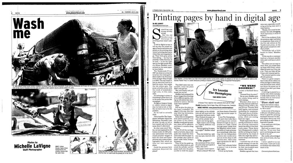 wwwpaoneelocalcom NL' THUR005M JULY 0,2110 A PONEER PRESS PUBLCATON 'Slid wwwpioneelocalcom new 9 Pinting page by hand in digital age Photo by Michelle LaVigne Staff Photogaphe t i, h RGhtS' Colmen