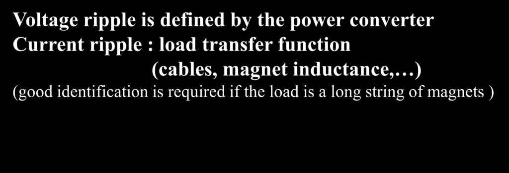RIPPLE Power converter V Load H(s) I Magnet F(s) Control V = R. I + L. di/dt => H(s) = 1/ (L/R.