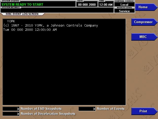 SECTION 2 - OPTIVIEW CONTROL CENTER INTRODUCTION MBC EVENT LOG SCREEN 2 Figure 16 - MBC EVENT LOG SCREEN LD14843d OVERVIEW This screen displays the event history logs saved in the Magnetic Bearing