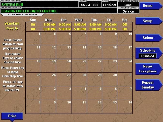 SECTION 2 - OPTIVIEW CONTROL CENTER INTRODUCTION SCHEDULE SCREEN 2 Figure 34 - SCHEDULE SCREEN 00331VIP OVERVIEW The schedule screen contains more programmable values than a normal display screen.