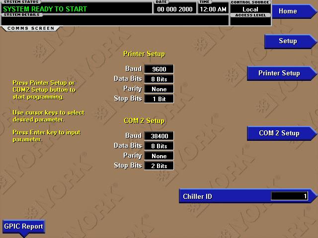 SECTION 2 - OPTIVIEW CONTROL CENTER INTRODUCTION COMMS SCREEN 2 Figure 36 - COMMS SCREEN LD14862 OVERVIEW This screen allows definition of the necessary communications parameters.
