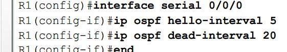 More OSPF Configuration Fine-Tuning OSPF Modifying i OSPF timers Reason to modify timers Faster detection of network failures Manually modifying Hello & Dead intervals