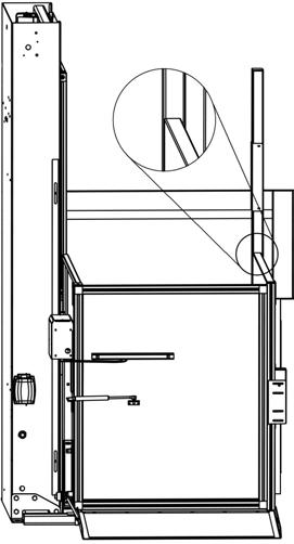 Fig 6. Lift is aligned with Upper Landing Gate 4. POWER UP THE LIFT PROCEDURE 1. Remove the top cover and front panel by unscrewing 4 Hex Bolts. Fig 7. Remove Top Cover and Front Panel 2.