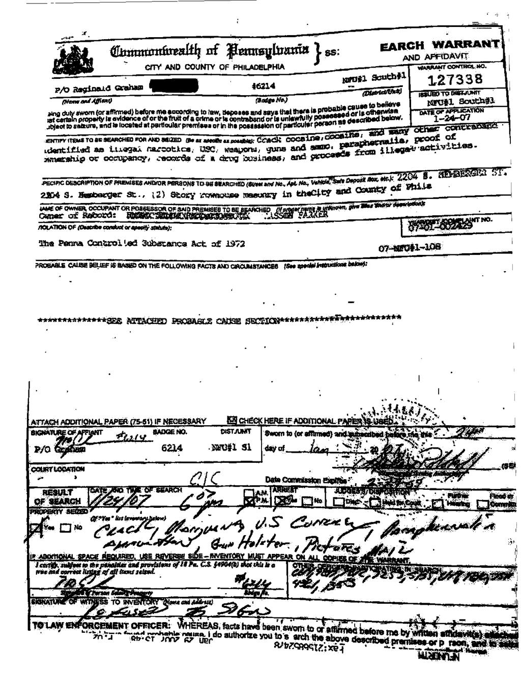 Graham s Probable Cause Affidavit and Search Warrant.