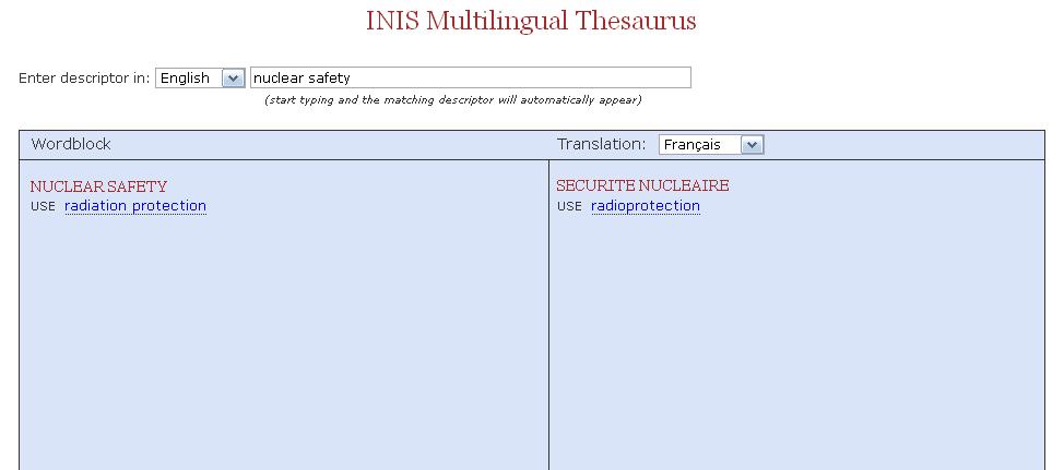 The INIS Thesaurus contains