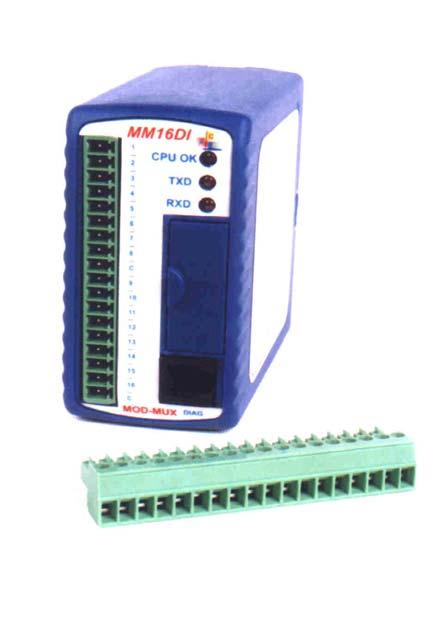 3.4 MM16DI DIGITAL INPUTS WITH COUNTERS 3.4.1 DESCRIPTION The MM16DI module is a 16 channel digital input module. The inputs are isolated from the logic by bidirectional optocouplers.
