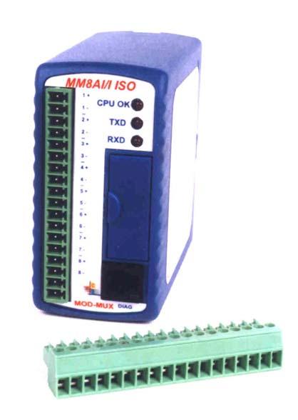 3.12 MM8AI/I ISO AND MM8AI/V ISO ISOLATED ANALOG INPUTS 3.12.1 DESCRIPTION The Analog Input modules are supplied as either a current input module (MM8AI/I) or a voltage input module (MM8AI/V).