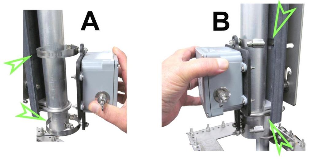 Figure 1 Position the UNUN Mounting Bracket so the bottom element clamp is located between the feedpoint hardware and the U-Bolt as shown in Figure 2.