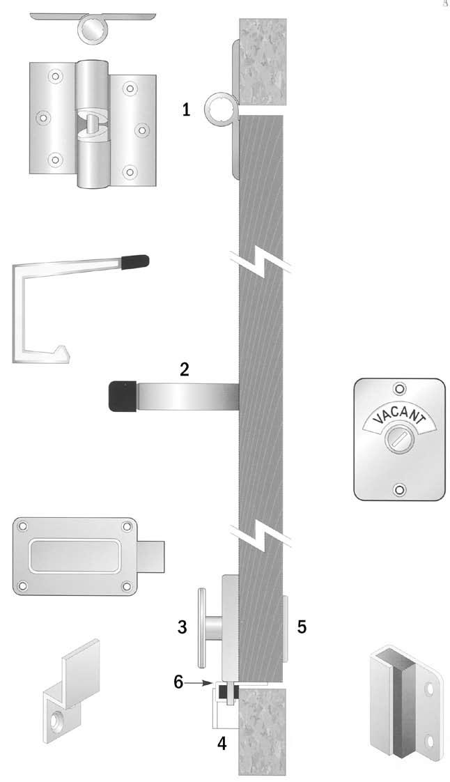 Series 3 Gravity Drop Hinge Left Hand 9003 Right Hand 9003 Image depicted viewed inside toilet cubicle looking out.