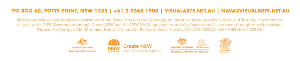 About NAVA The National Association for the Visual Arts (NAVA) is the peak body representing the professional interests of the Australian visual and media arts, craft and design sector, comprising of