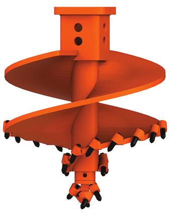 MODERATE SPIRAL ROCK AUGER Double Cut and Double Carry shown Standard Flight Thickness for Lead and Carry Sections: 1", 1 1/2" and 2" Cast Hub Flight Wraps