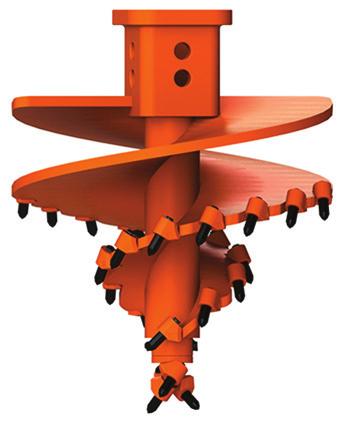 AGGRESSIVE SPIRAL ROCK AUGER Double Cut and Double Carry shown Standard Flight Thickness for Lead and Carry Sections: 1", 1 1/2" and 2" Cast Hub Flight Wraps Around Hub Single Carry and Double Carry