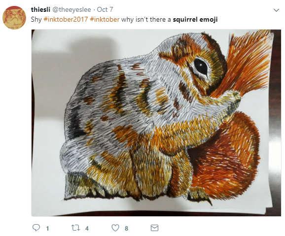 E. Frequently requested A squirrel emoji is frequently requested on Twitter. A sample tweet bemoaning the lack of a squirrel emoji is shown below. 4. Selection factors Exclusion F.