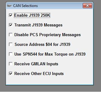 Figure 2 - CAN Communication Setup Form PCS Universal TCU Software Details of the