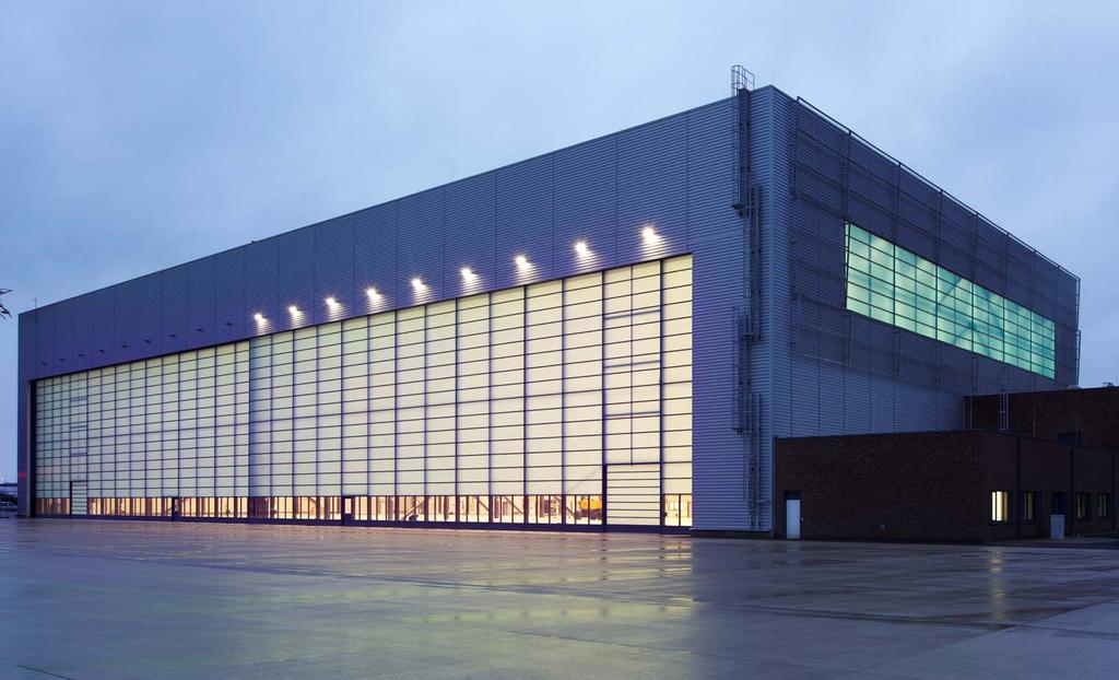 The translucent fibreglass panels of the hangar doors and the